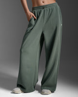 Wonderluxe Sand Washed Wide Leg Pants, Fern Green/White