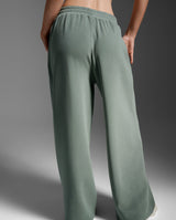 Wonderluxe Sand Washed Wide Leg Pants, Fern Green/White