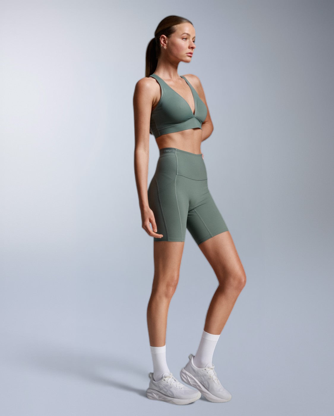 Form Stash Hi-Rise Compression 6 Inch Shorts, Olive Leaf/Olive Leaf