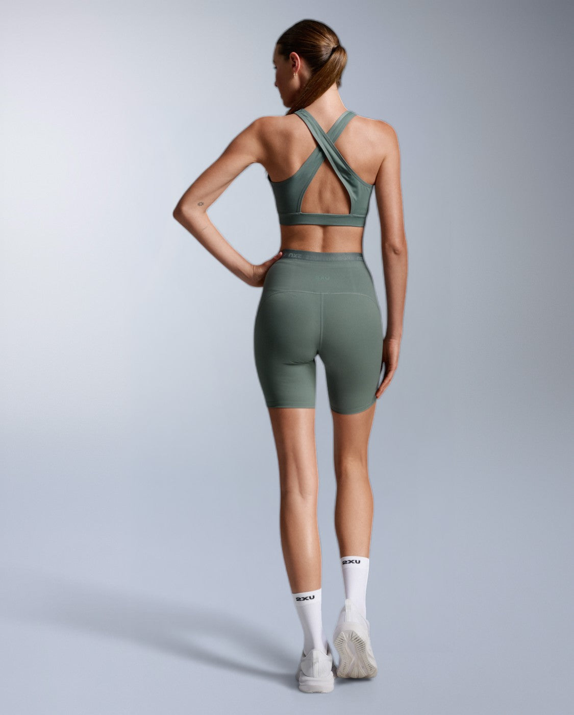 Form Stash Hi-Rise Compression 6 Inch Shorts, Olive Leaf/Olive Leaf