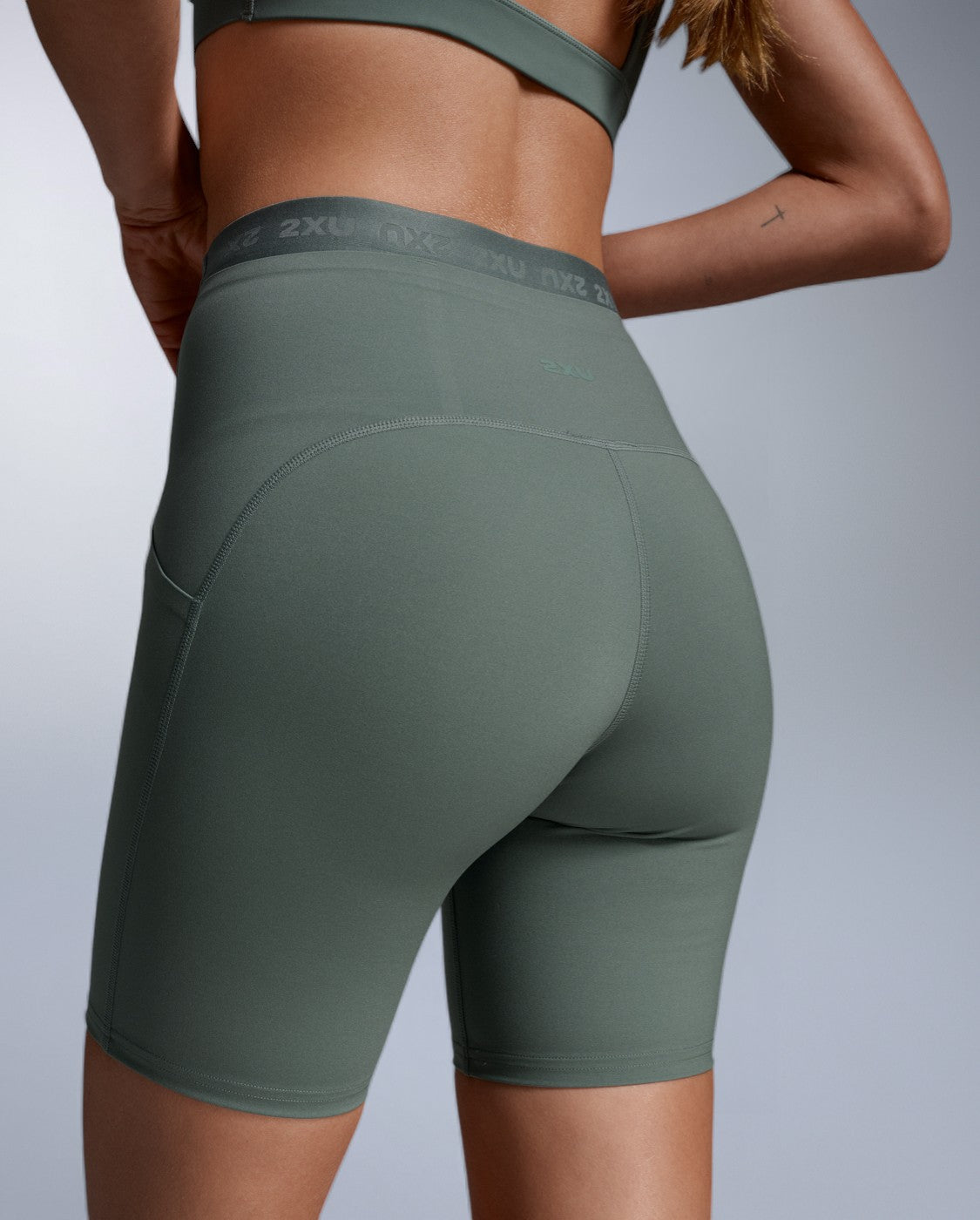 Form Stash Hi-Rise Compression 6 Inch Shorts, Olive Leaf/Olive Leaf