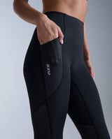 Aero Mesh Hi-Rise Compression Tights, Black/Silver Reflective