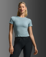 Fluid Modal Ribbed Crop Tee, Chambray/White