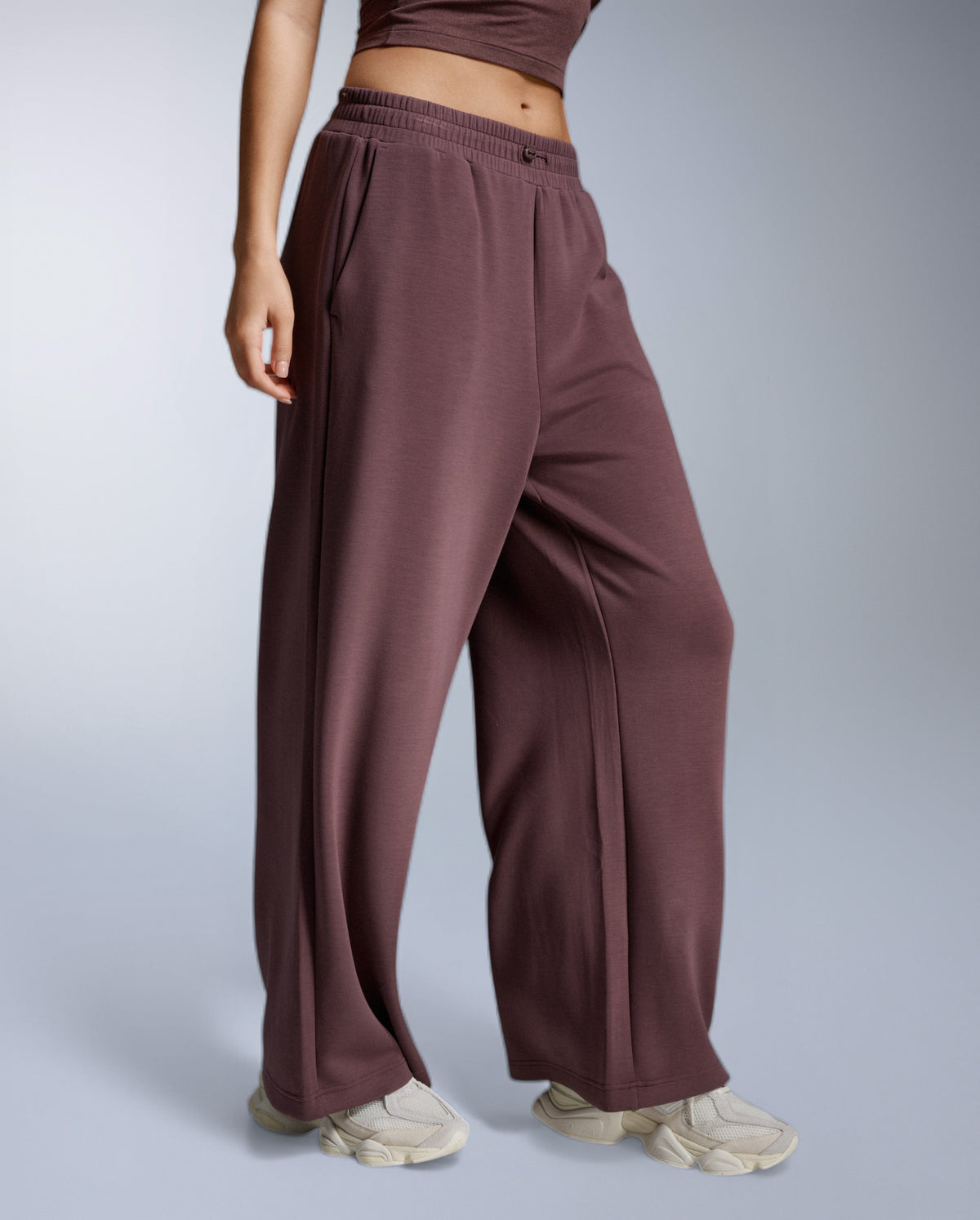 Wonderluxe Sand Washed Wide Leg Pants, Currant/White