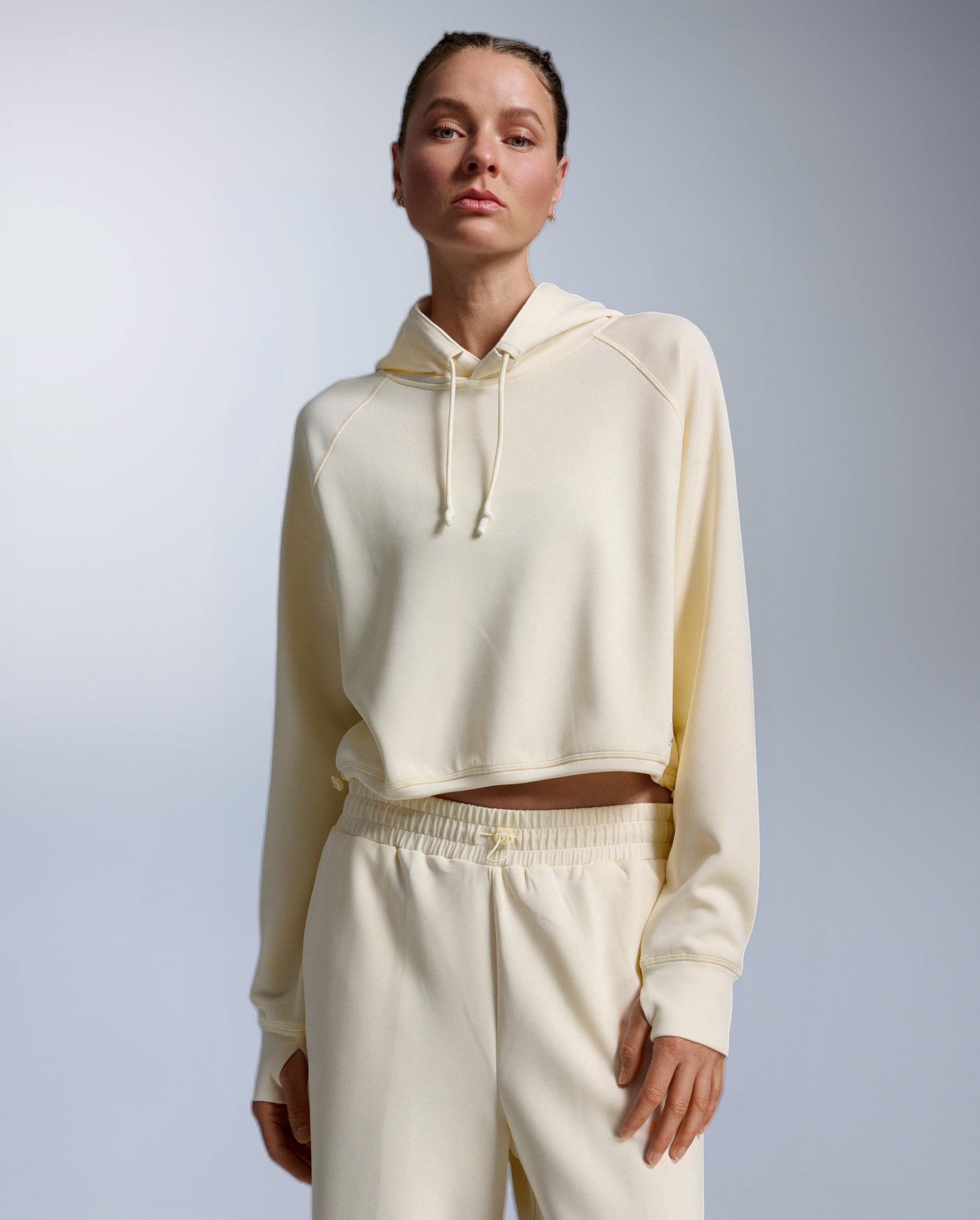 Wonderluxe Sand Washed Cropped Hoodie, Chalk/White