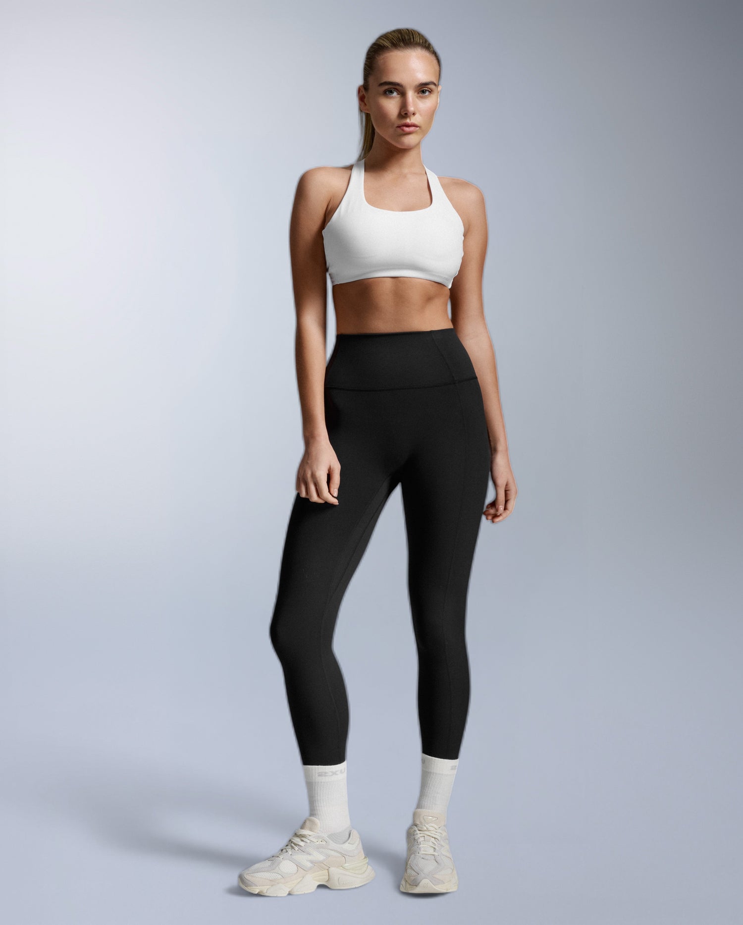 Fluid Twist Back Bra, White/White