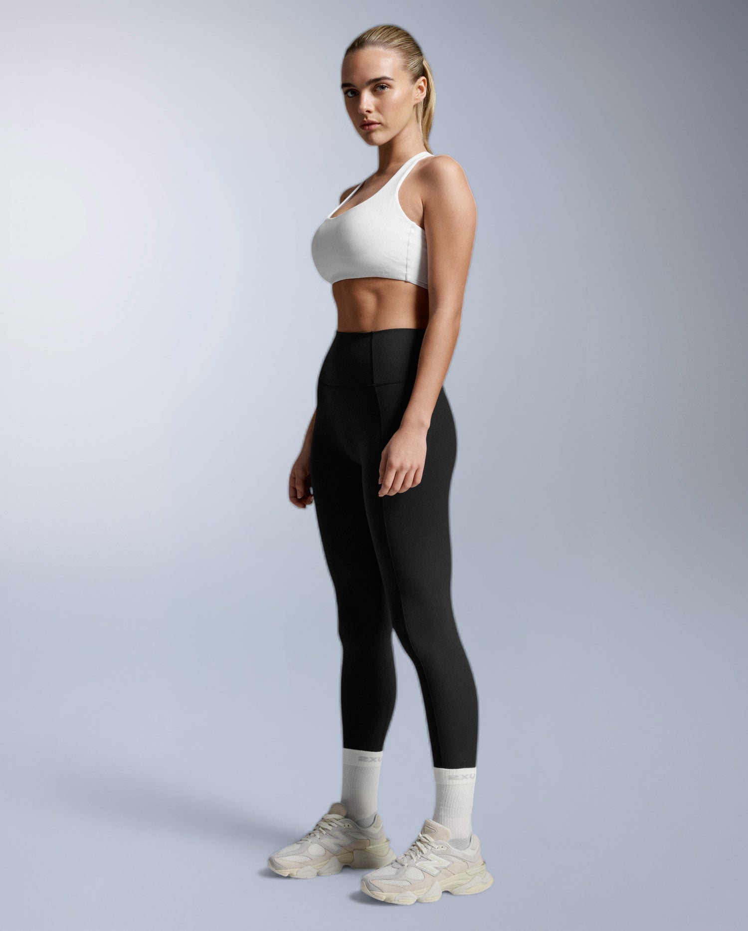 Fluid Twist Back Bra, White/White
