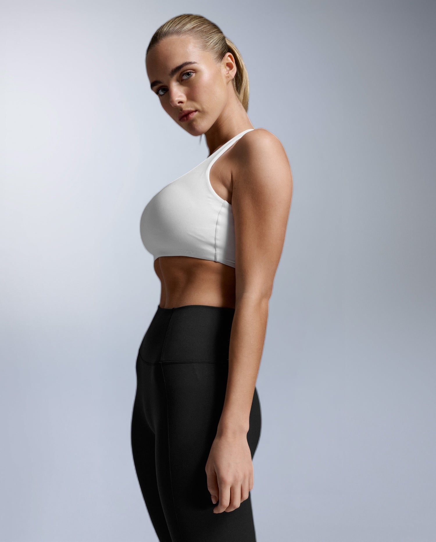 Fluid Twist Back Bra, White/White