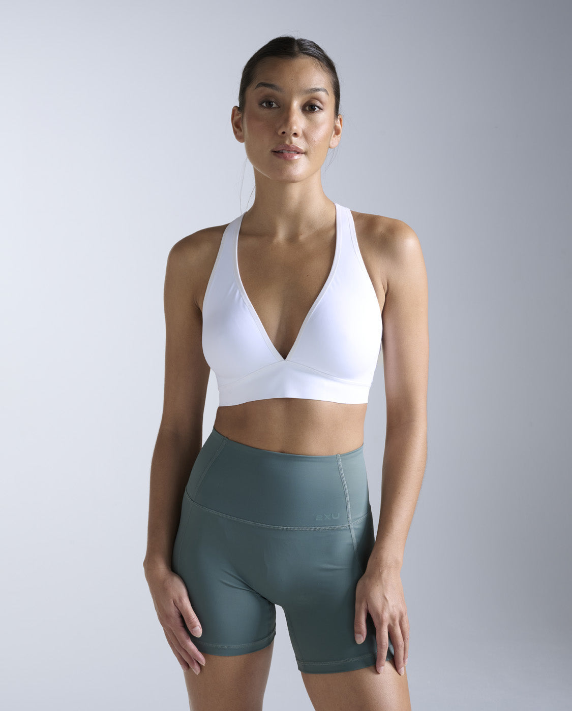 Feather Flex Bonded Cross Back Bra, White/White