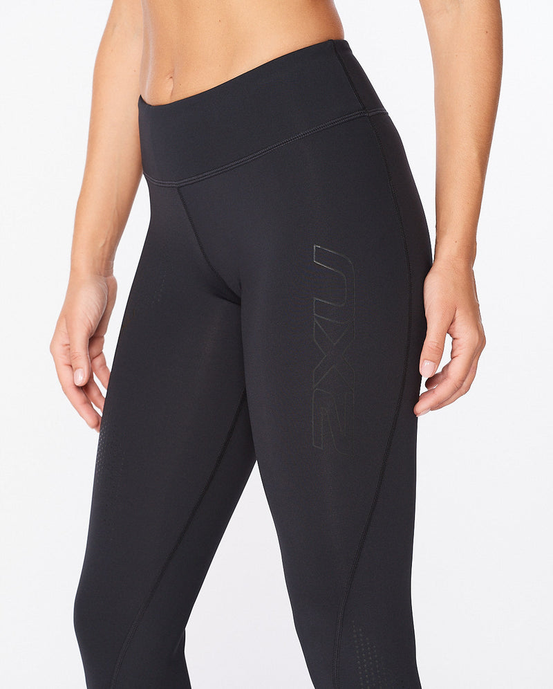 Motion Mid-Rise Compression Tights, Black/Dotted Black Logo