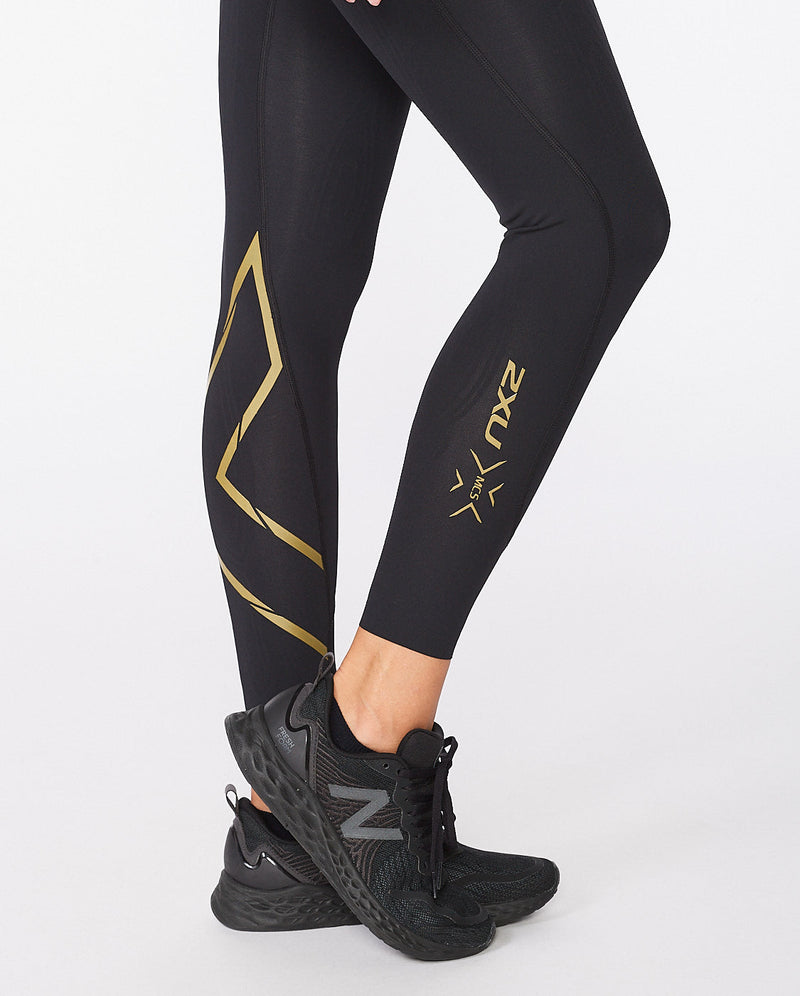Force Mid-Rise Compression Tights, Black/Gold
